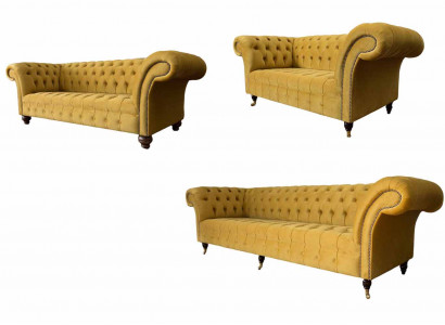 Gelbe Chesterfield Sofagarnitur Couch Polster Set Sitzgarnitur Komplett